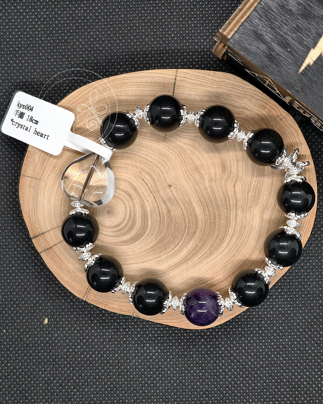 天然黑曜石+紫水晶+白水晶手串_chdesign_13mm_18cm_kys004