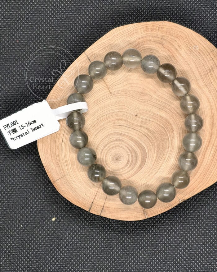 9mm 天然灰月亮石水晶手串 15-16cm 手圍 fyl001
