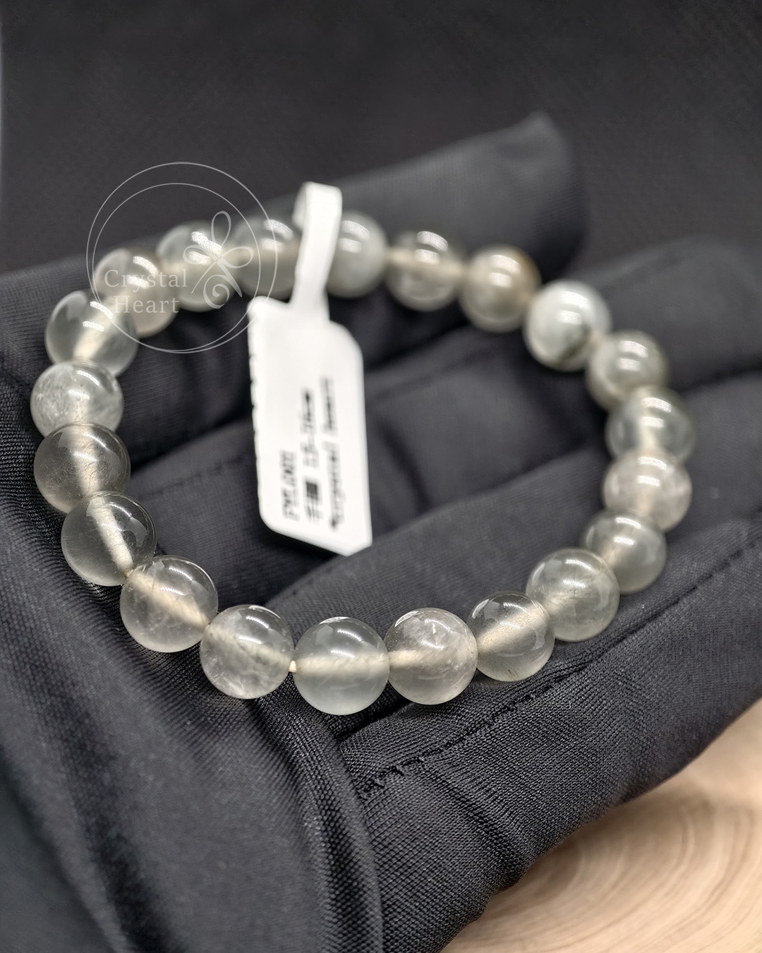 9mm 天然灰月亮石水晶手串 15-16cm 手圍 fyl001
